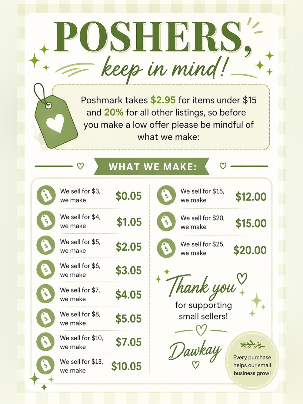 Poshmark Fees - be kind and thank you! 💚